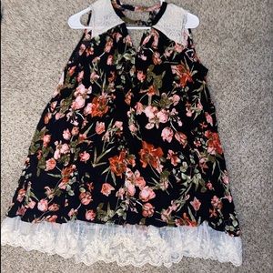 Umgee Floral and Lace Sleeveless Dress